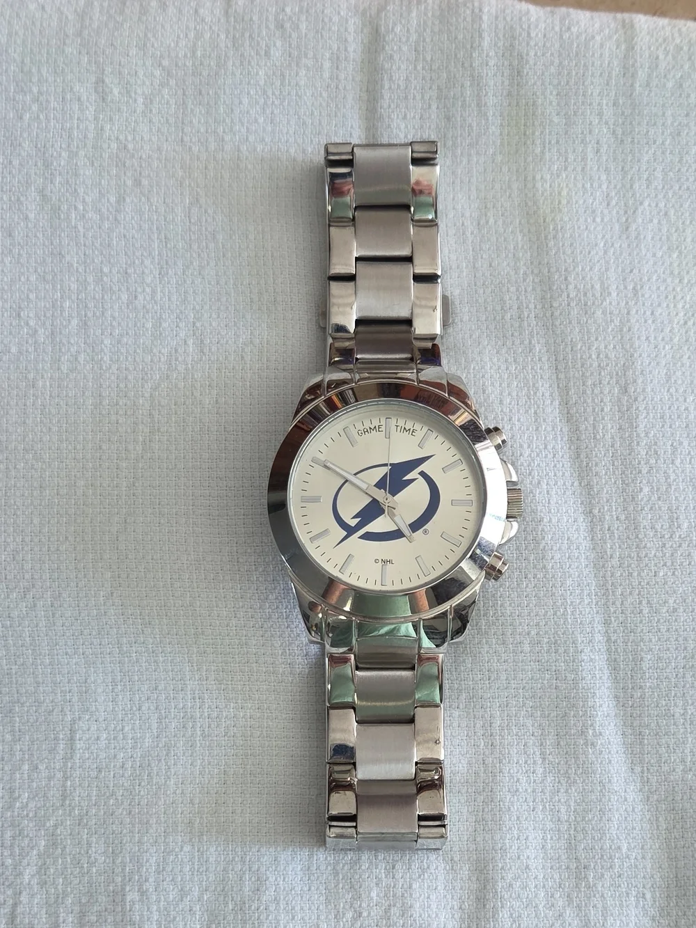 Game Time Silver and White Men's Stainless Steel Watch with Navy Logo